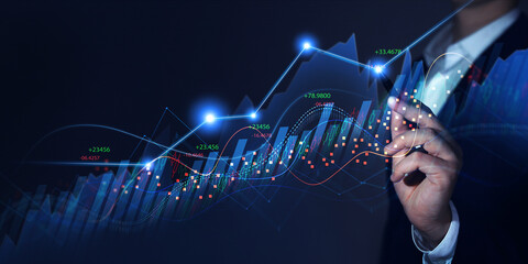 Businessman analysing economic growth graph financial data. Business strategy and digital marketing...