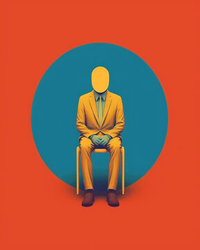 A person sitting in a chair with their arms in a defensive posture their expression one of fear or mistrust. Psychology art concept. AI generation