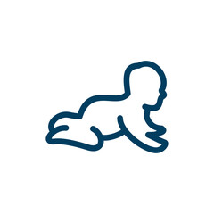 baby boy crawling Flat vector line design template, Cute little baby crawling logo