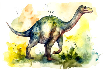 watercolor illustration of a dinosaur in bold splashes of paint ai generation Generative AI