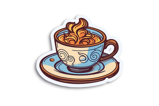 Tea Cup Sticker On White Background. Generative AI