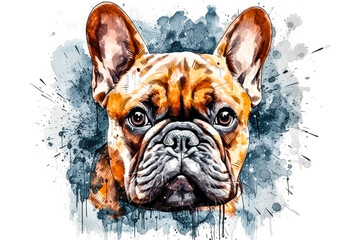Fashionable French Bulldog illustration in watercolor ai generation Generative AI