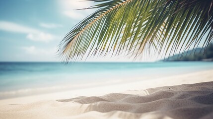 Obraz na płótnie Canvas a palm tree on a beach with the ocean in the background. generative ai