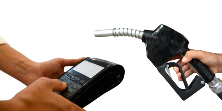 Bank pos ready to pay for a car fuel refueling