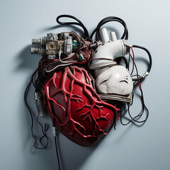 A heart surround with cables, cctv camera with white background