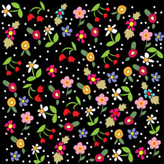 Fondo floral retro sobre negro.