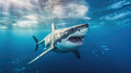 Obraz premium Big swimming shark. AI generated.