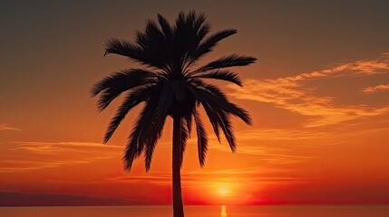 Obraz na płótnie Canvas Palm tree silhouette on sunset background. AI generated.