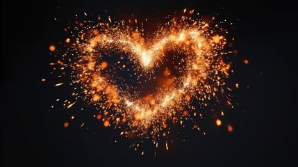 Sparks in the shape of a heart on black background. AI generated.