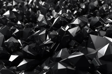 3d render, abstract black crystal background, faceted texture, macro panorama, wide panoramic polygonal wallpaper, generative ai