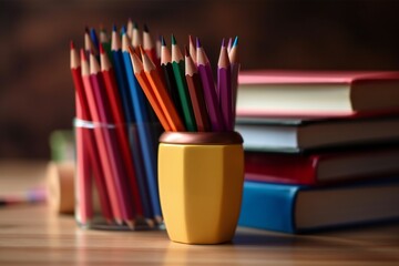 Fototapeta premium Books and pencils on the table. Generative AI