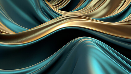 Gilded Turquoise: Gold and Turquoise Abstract Wave Texture, Generative AI
