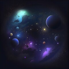 Fototapeta na wymiar outer space game background, stars, dark nebula, cartoon anime style