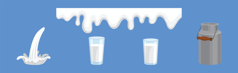 Milk White Liquid Food and Dairy Product Vector Set