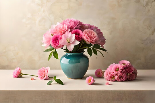 Azalea vase arrangement on a beige background