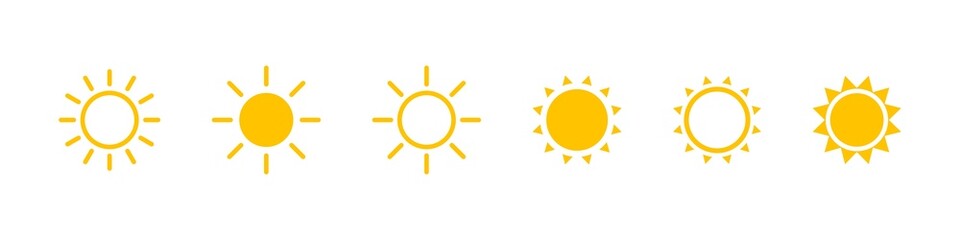 Sun icon set. Sunshine, solar glow. Sun rays sign collection
