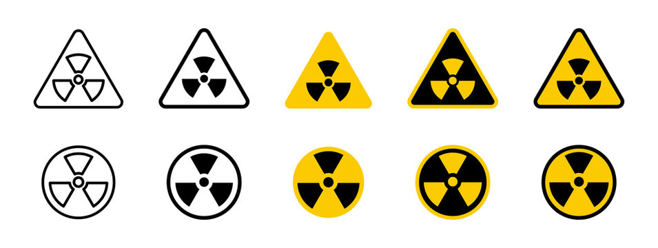 Radiation icon set. Radioactive threat alert icons. Hazard danger sign
