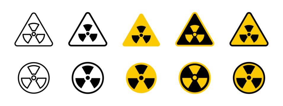 Radiation icon set. Radioactive threat alert icons. Hazard danger sign
