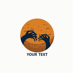 vector,illustration,logo two hands shadow with moon background eps 10