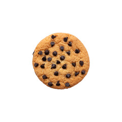 Cookies with chocolate drops, insulated on a white background. Close-up, top view.
