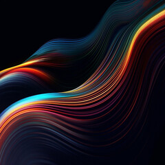 Luminous Rhythm: Abstract Wave of Colorful Light Streaks on Black Background, Generative AI
