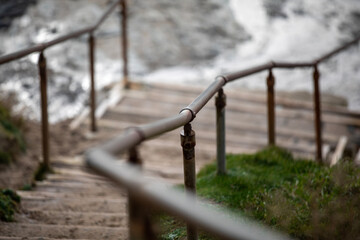 Stairs going down to Godrevy Beach from the top of the cliffs.