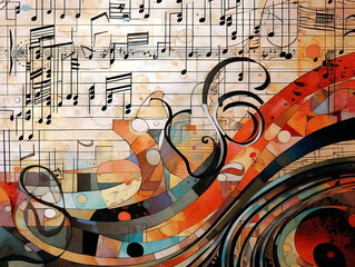 Grunge musical score pop art illustrated in generative ai