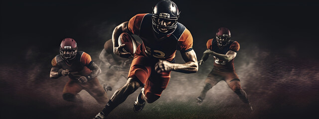 baseball american football advertising banner on dark background space for text ball player runs game France generative ai