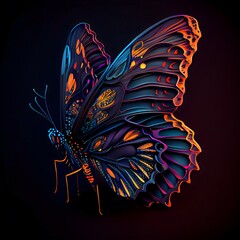 Fototapeta na wymiar butterfly, vibrant, black backdrop, line art, 8k