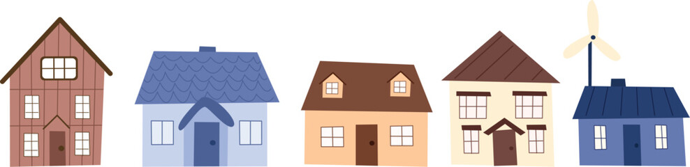 Set of cute tiny houses. Vector collection of buildings