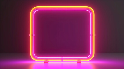 Neon light frame, pink yellow, copy space.