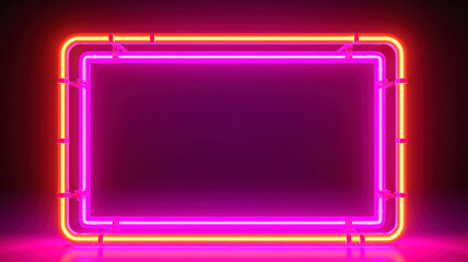 Neon light frame, pink yellow, copy space.