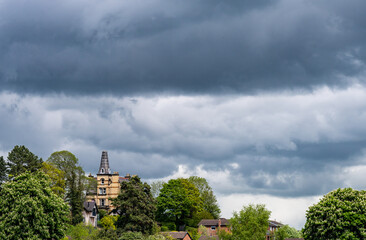 Unique conical roof and tower on Ardmillan House on hilltop in Oswestry Shropshire