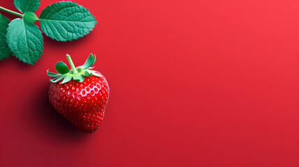 Minimalist red Strawberry background with copy space.