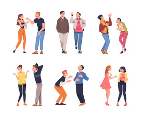 People Character Telling Funny Story and Joke Laughing Out Loud and Having Fun Vector Set