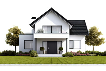 Fototapeta na wymiar front view of a modern house with a big front lawn