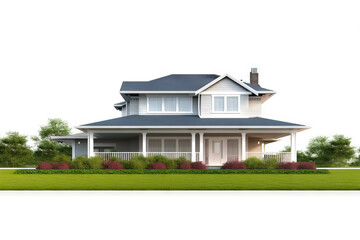 front view of a big modern house with front lawn