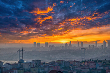 Naklejka premium Istanbul landscape from Camlica Mosque. Photo taken on 29th March 2019, İstanbul, Turkey
