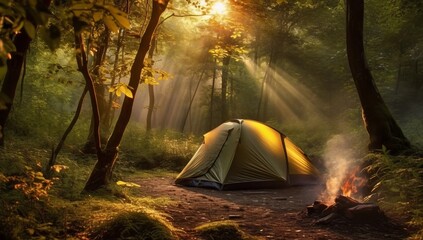 camping tent in forest, Generated AI
