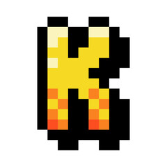 Pixel 8 Bit Uppercase Letter K as Font and Alphabet Vector Illustration