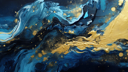 Gilded Vortex: Abstract Symphony of Black, Blue, White, and Gold ,Generative AI