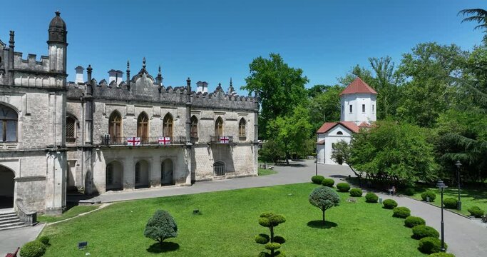 Aerial view of Dadiani Palace in the center of Zugdidi city. Georgia