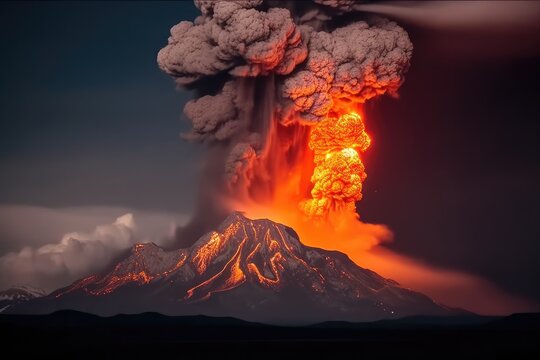 Burning volcano in the sky
