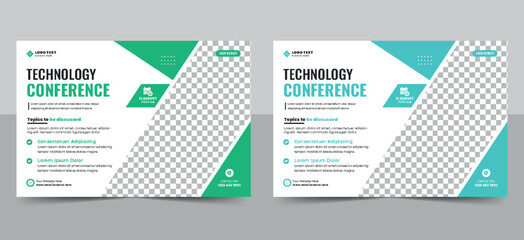 Technology conference flyer template design, corporate business workshop training promotion web banner flyer poster.