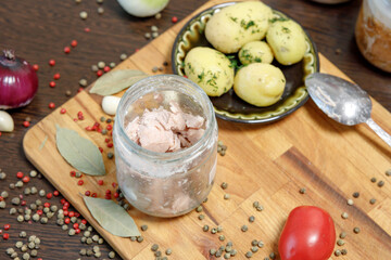 homemade stew on the table with vegetables and bay leaf