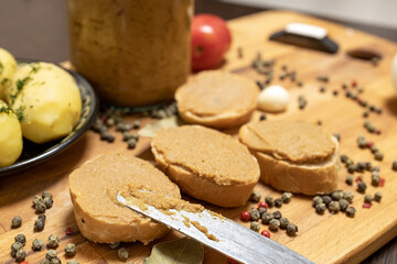 spread pate on bread, homemade pate production
