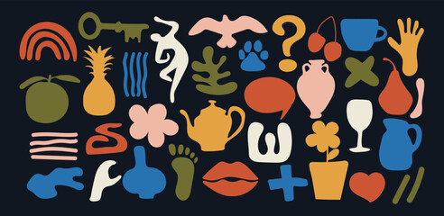 Set of hand drawn  doodles abstract shapes. Different quirky scribble elements in cubism style