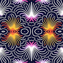 Floral rounded lines halftone ikat pattern. For texture textile background backdrop tile wallpaper carpet.