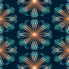 Fototapeta na wymiar Floral rounded lines halftone ikat pattern. For texture textile background backdrop tile wallpaper carpet.