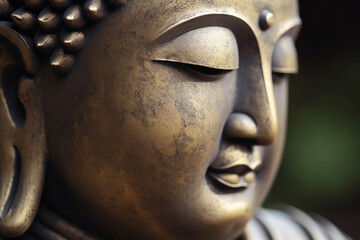 A serene and peaceful image of a Buddha statue in a cross-legged meditation pose, Generated with AI